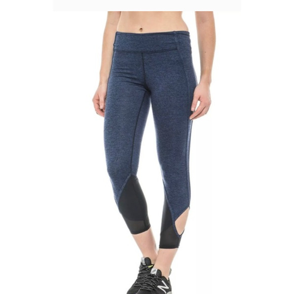 Free People Pants - FREE PEOPLE • Navy Heathered Ace Mesh Yoga Crop Leggings Sz M